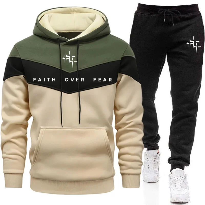 Winter Clothing Pants - Faith Over Fear Men's Tracksuit Hooded