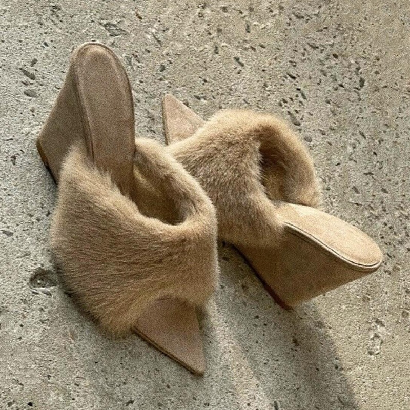 Fluffy Women Slippers Wedges P - Winter Clothing For Woman 评论和价格