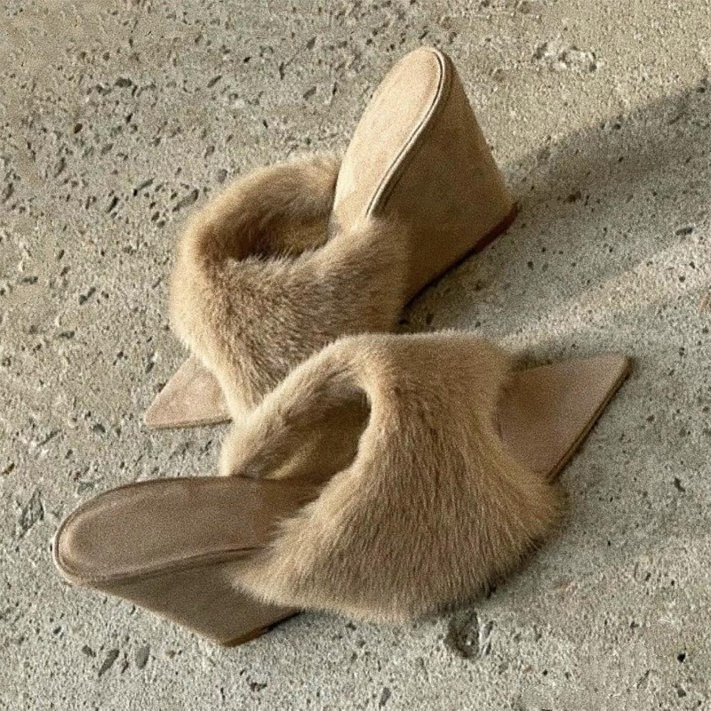 Fluffy Women Slippers Wedges P - Winter Clothing For Woman 评论和价格